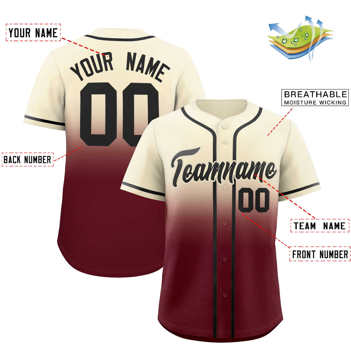 Custom Cream Maroon Gradient Fashion Authentic Baseball Jersey