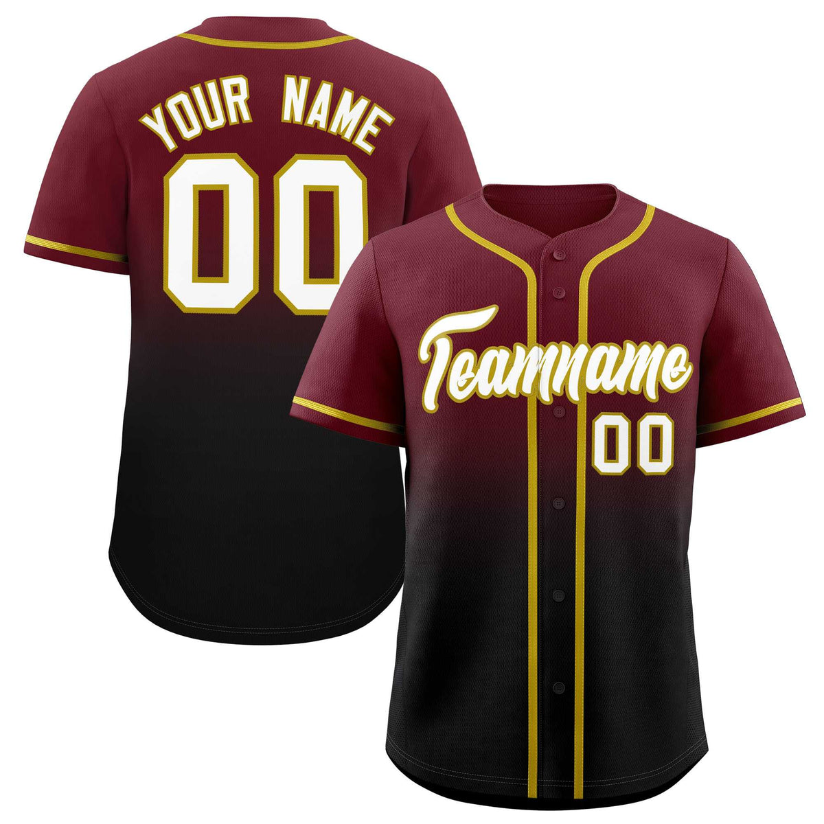 Custom Maroon Black Gradient Fashion Authentic Baseball Jersey