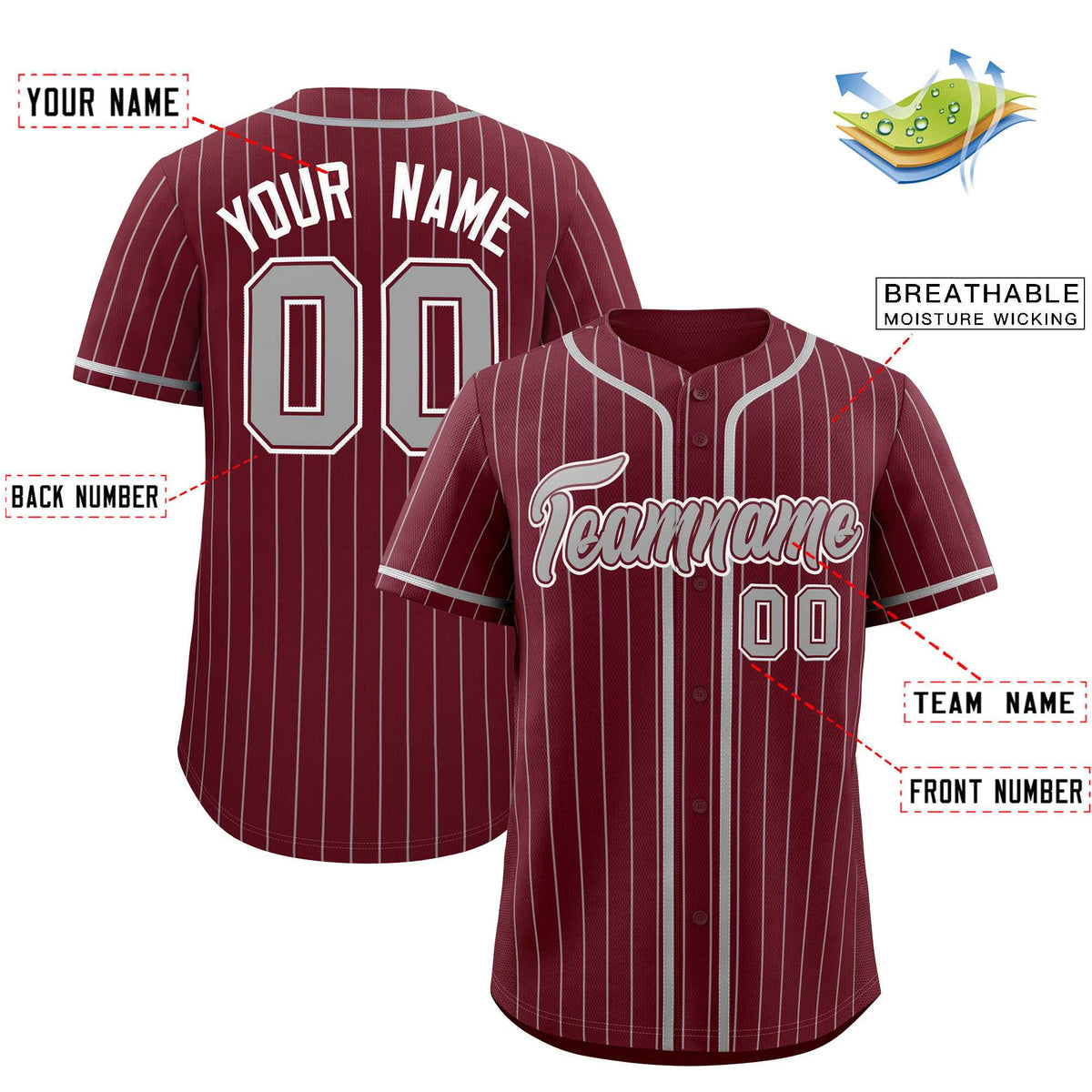 Custom Maroon Gray Stripe Fashion Authentic Baseball Jersey