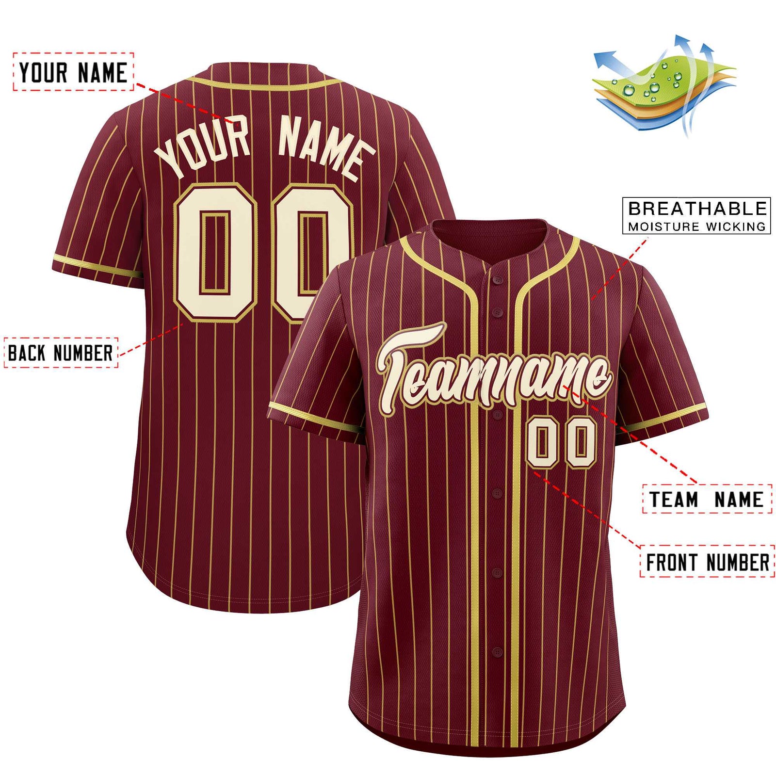 Custom Maroon Old Gold Stripe Fashion Authentic Baseball Jersey