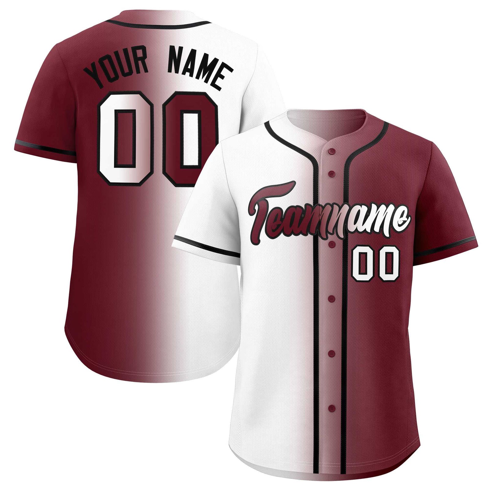 Custom White Maroon Two Tone Gradient Fashion Authentic Baseball Jersey