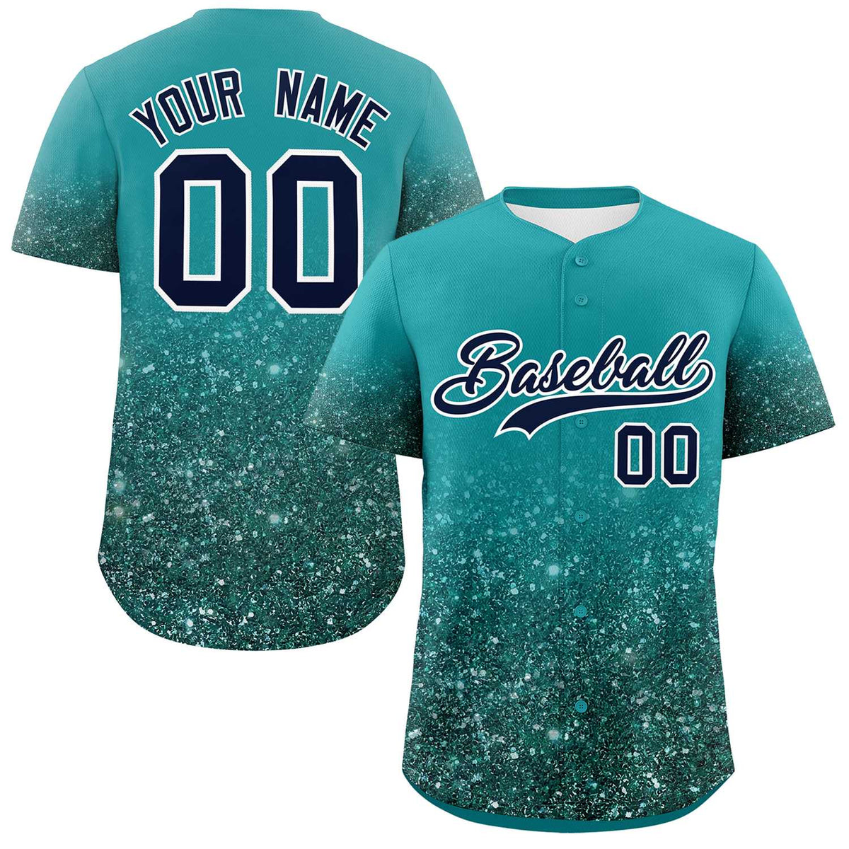 Custom Aqua Black Sequins Pattern Gradient Fashion Authentic Baseball Jersey