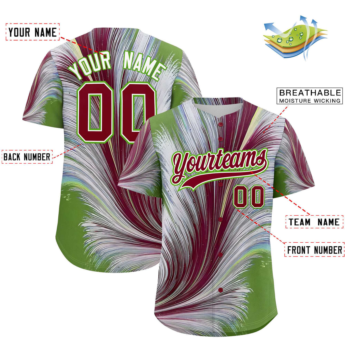 Custom Crimson White Fluid Feather Graffiti Pattern Authentic Baseball Jersey