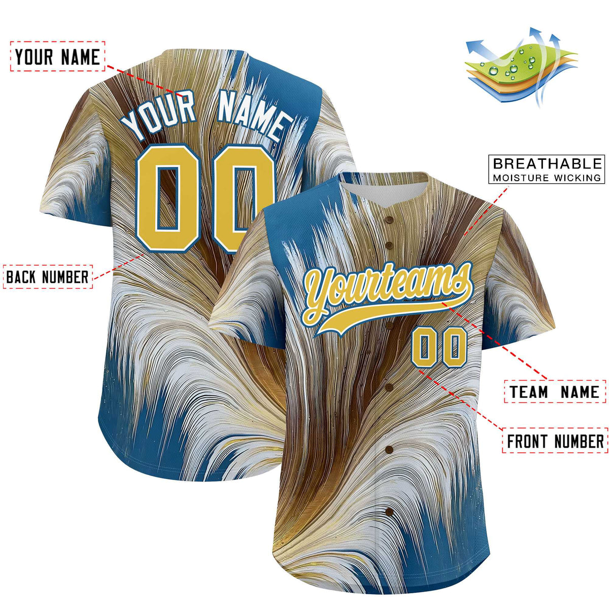 Custom Old Gold White Fluid Feather Graffiti Pattern Authentic Baseball Jersey