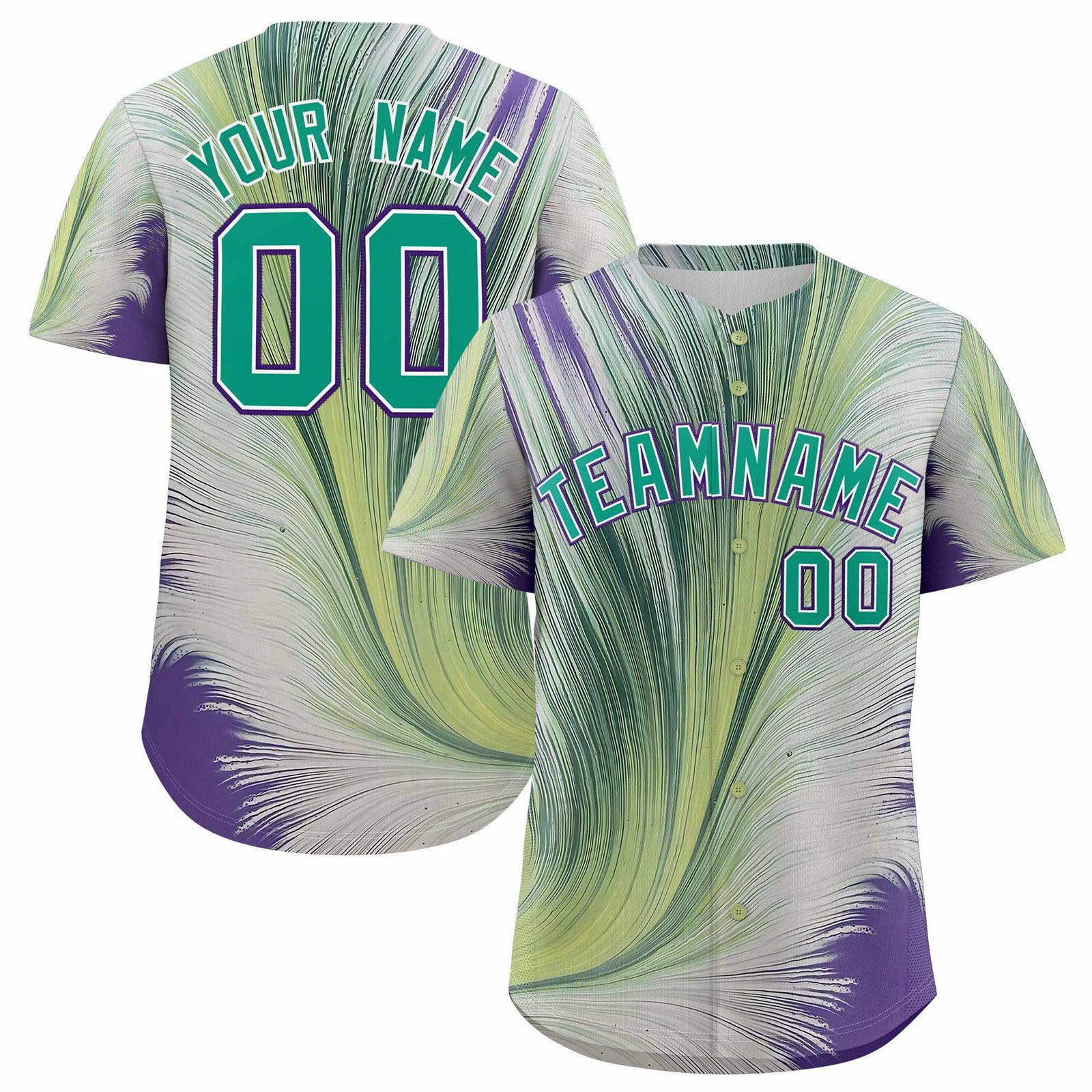 Custom Bright Green White Fluid Feather Graffiti Pattern Authentic Baseball Jersey