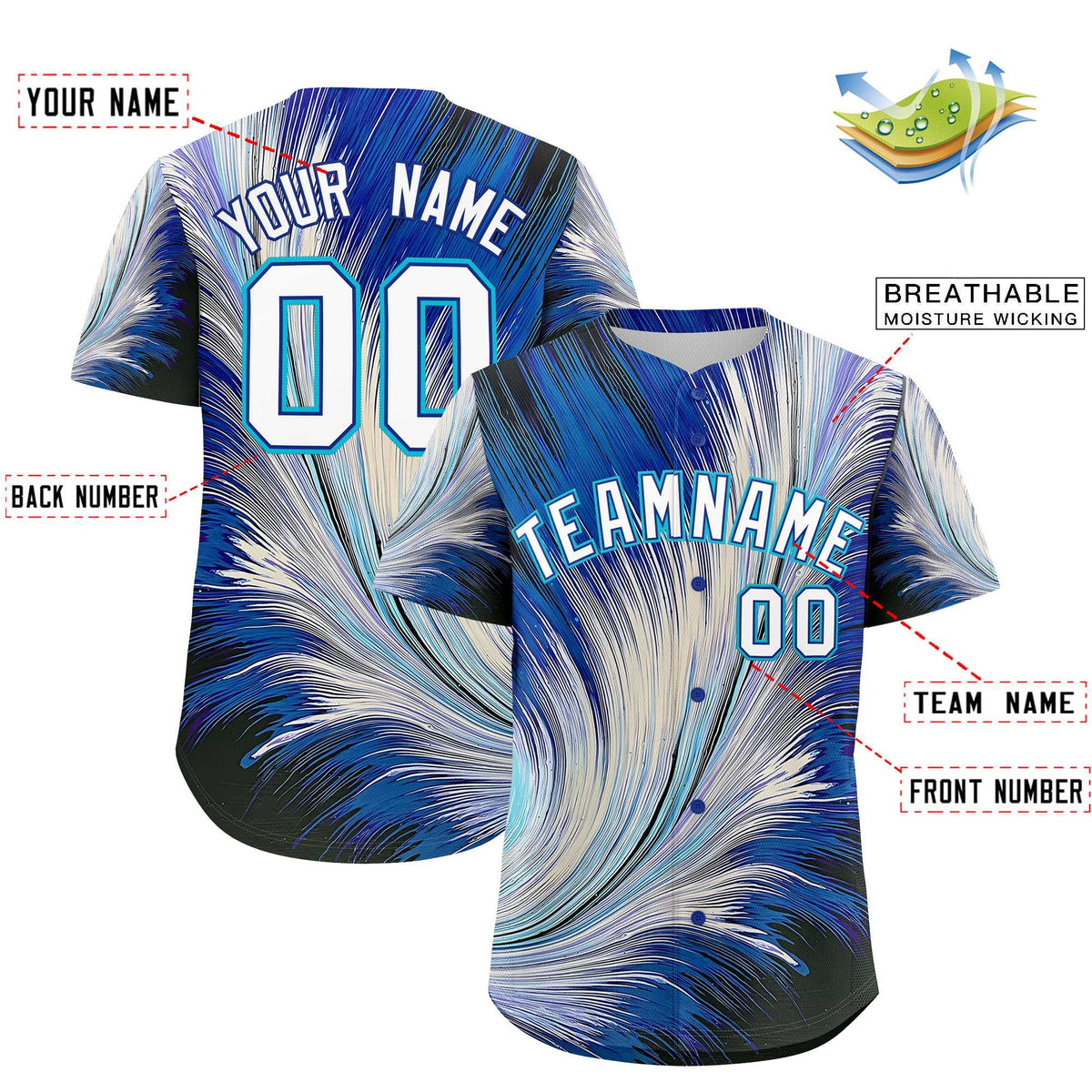 Custom White Royal Fluid Feather Graffiti Pattern Authentic Baseball Jersey