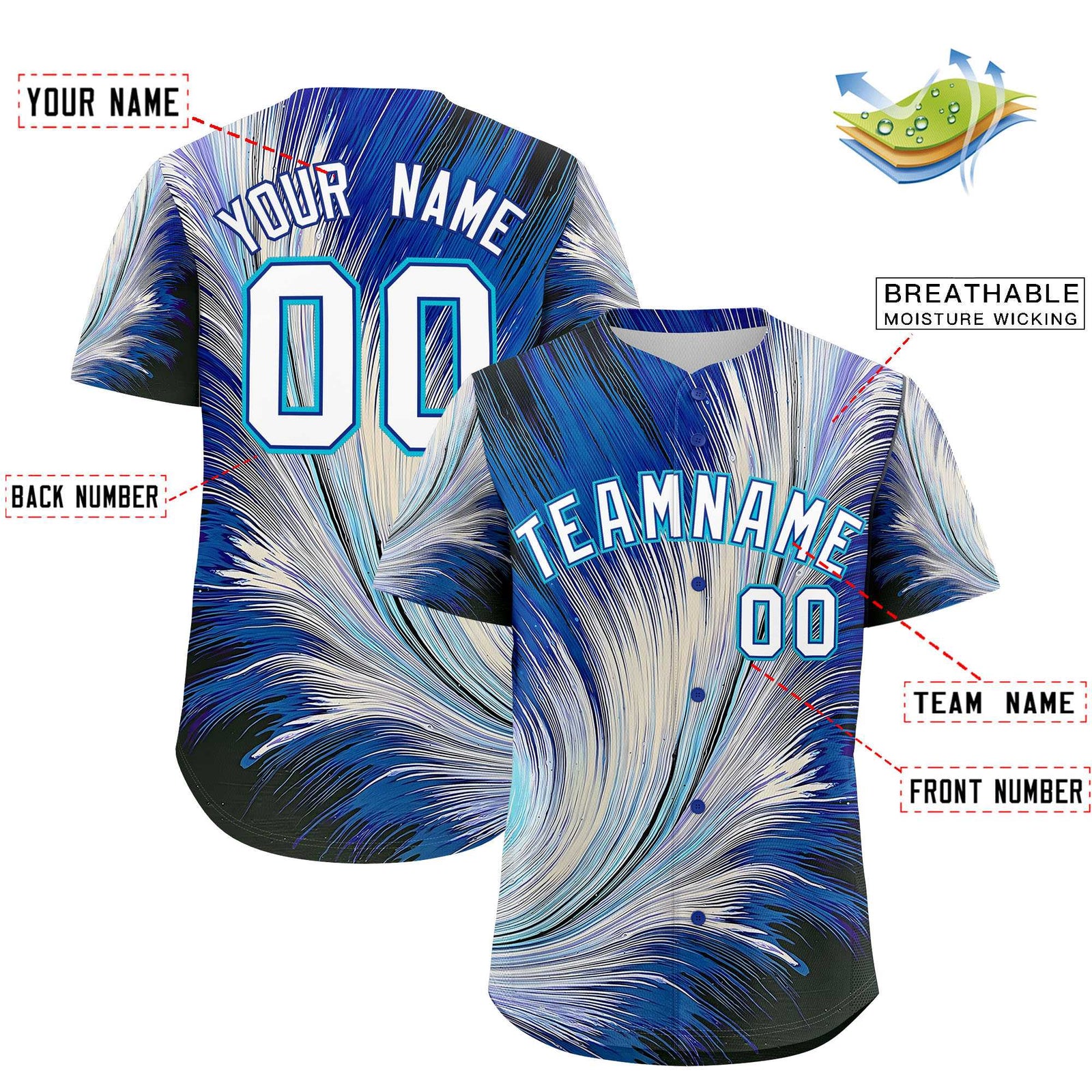 Custom White Royal Fluid Feather Graffiti Pattern Authentic Baseball Jersey