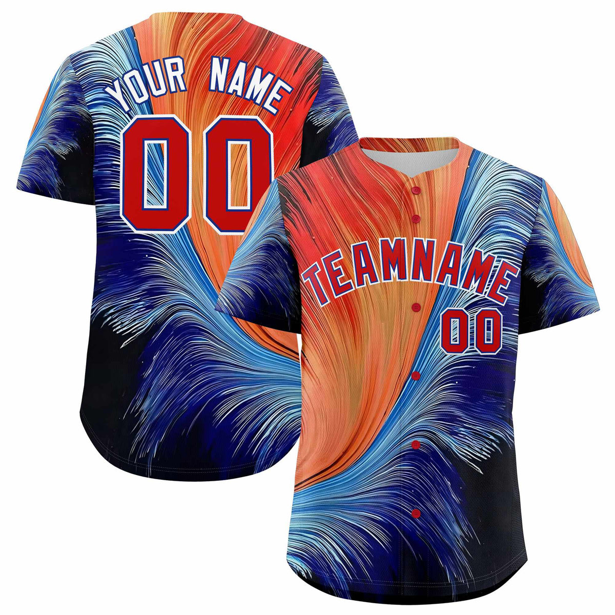 Custom Red Royal Fluid Feather Graffiti Pattern Authentic Baseball Jersey