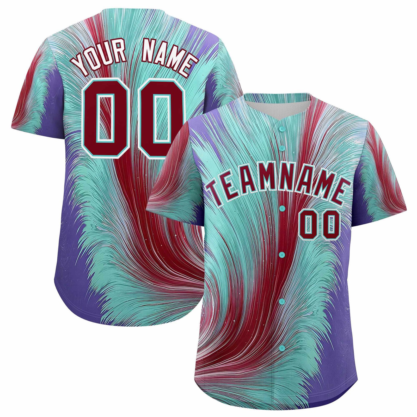 Custom Crimson Bright Green Fluid Feather Graffiti Pattern Authentic Baseball Jersey