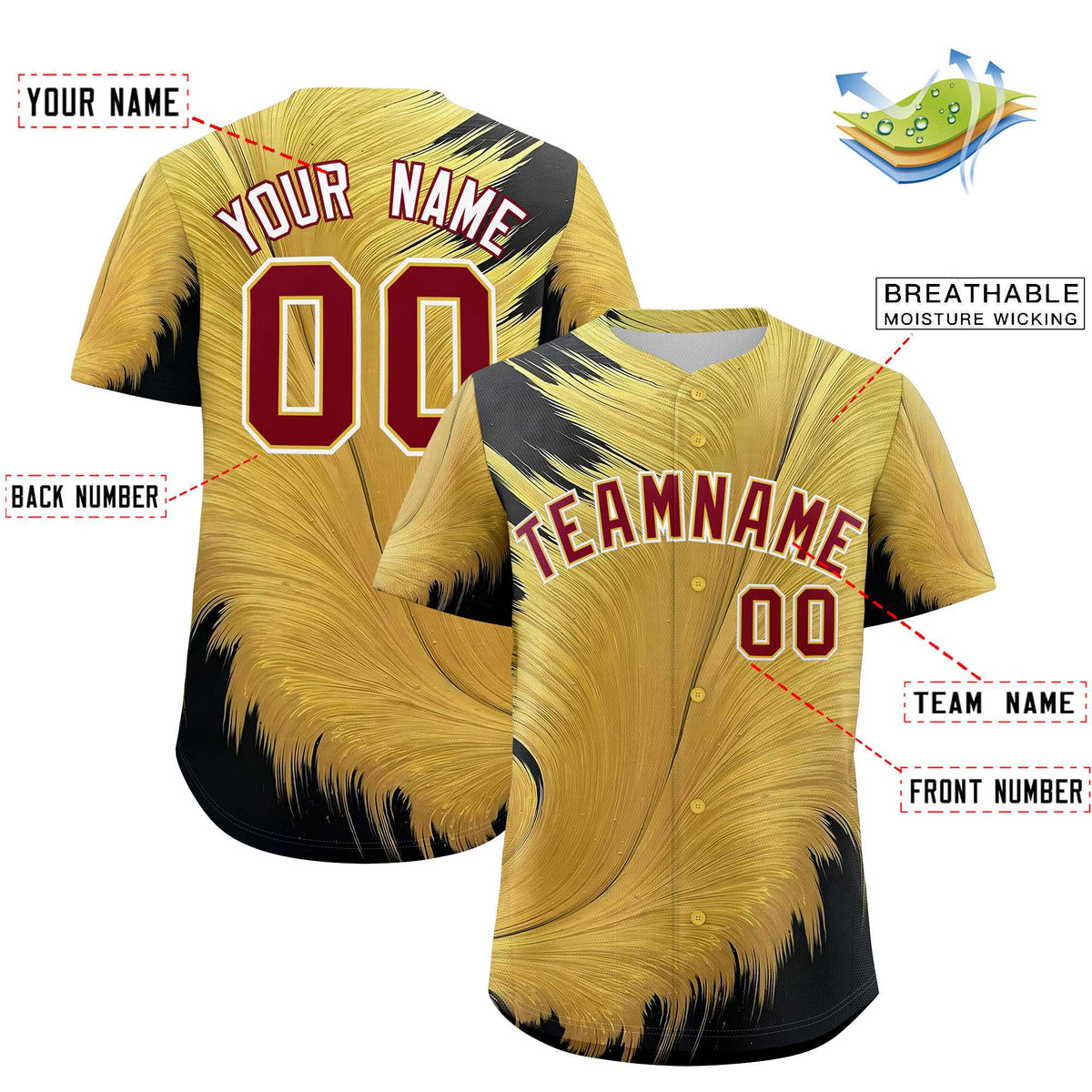 Custom Crimson Old Gold Fluid Feather Graffiti Pattern Authentic Baseball Jersey
