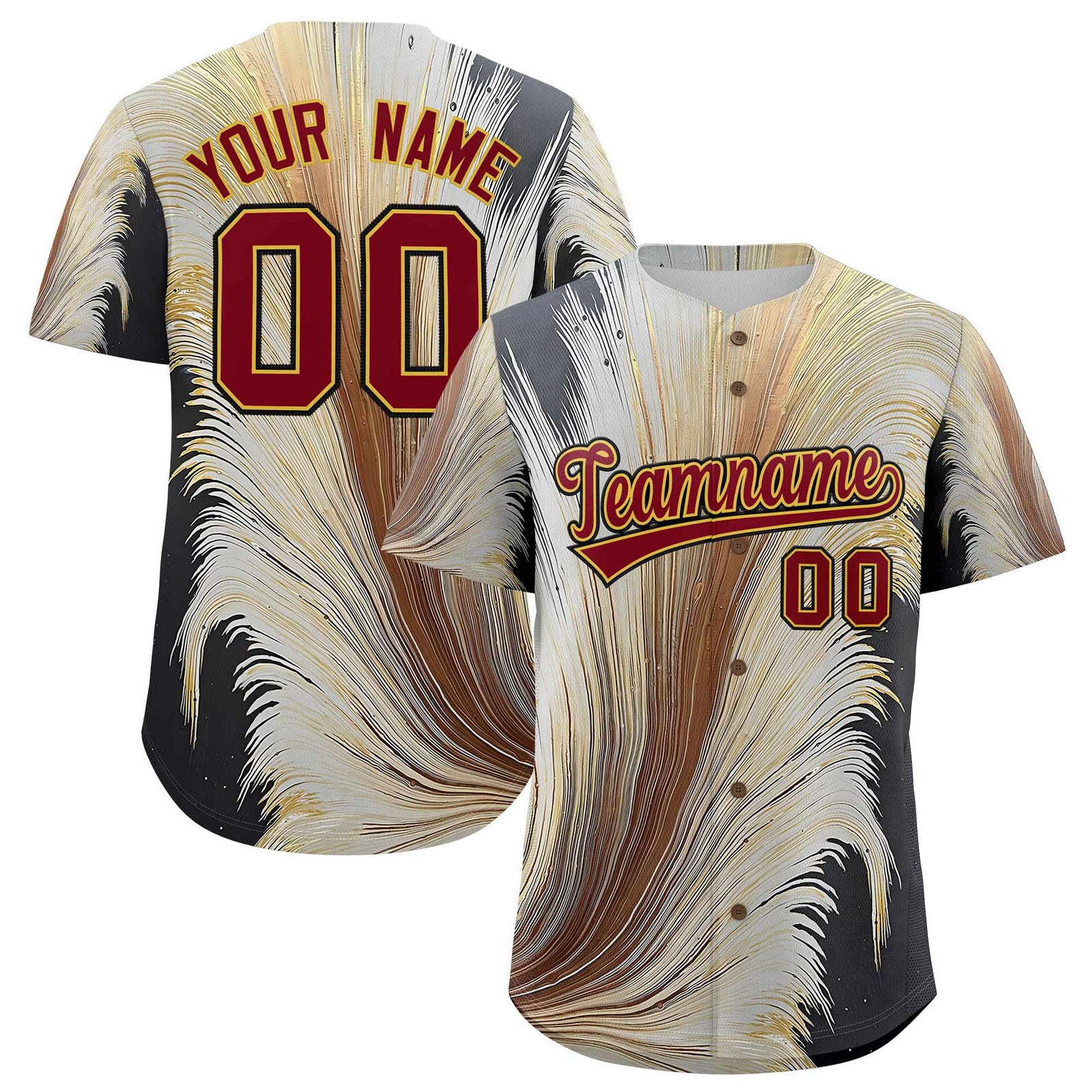 Custom Crimson Old Gold Fluid Feather Graffiti Pattern Authentic Baseball Jersey