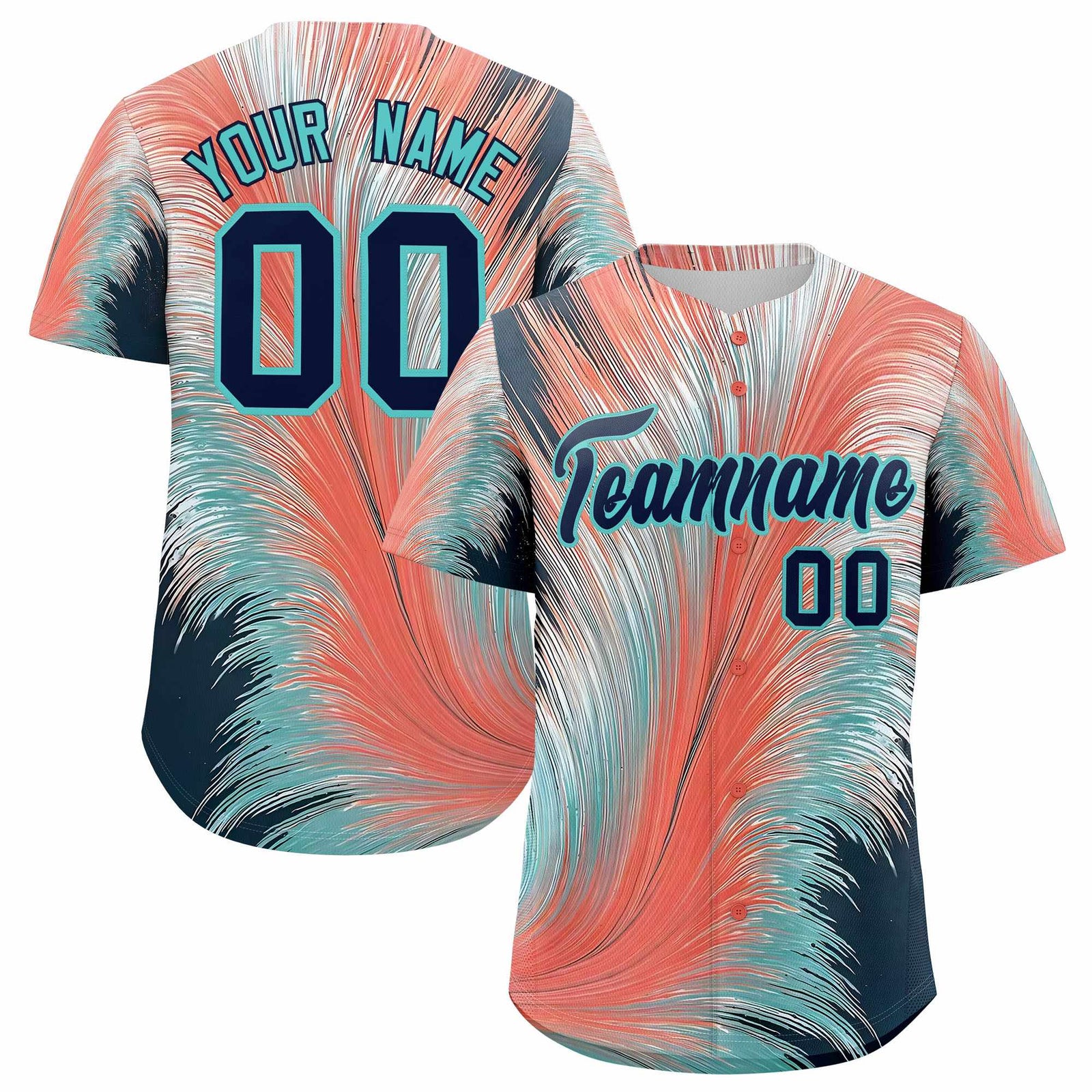 Custom Navy Aqua Fluid Feather Graffiti Pattern Authentic Baseball Jersey