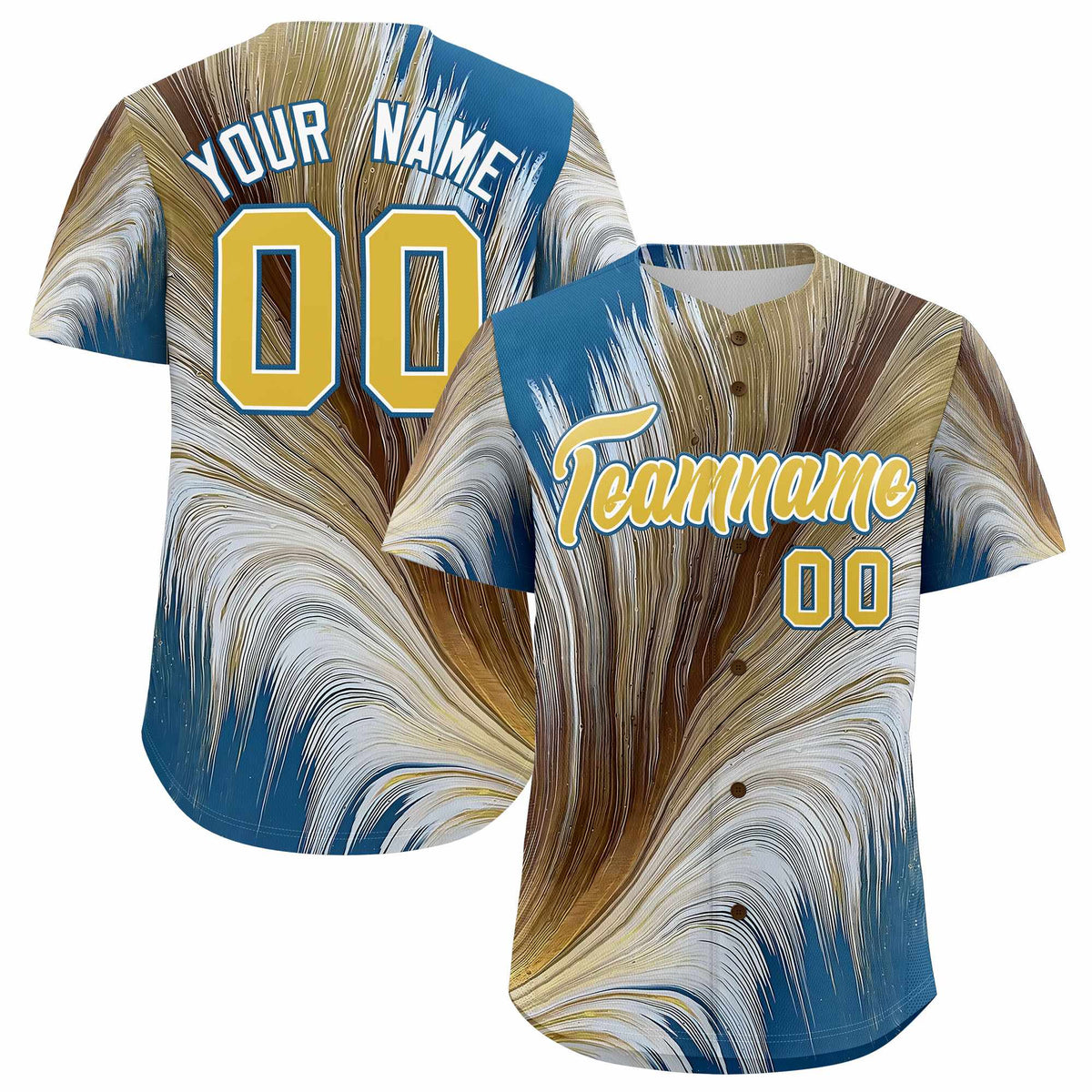 Custom Old Gold White Fluid Feather Graffiti Pattern Authentic Baseball Jersey