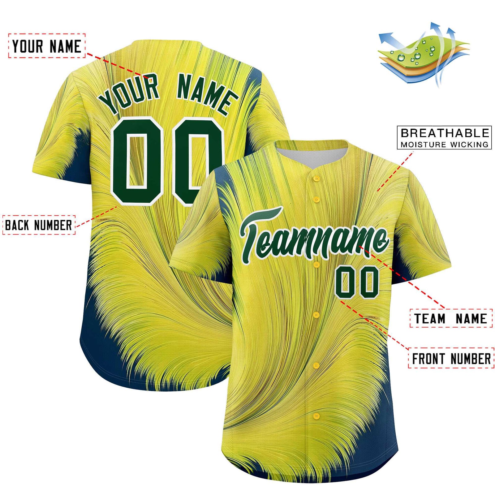 Custom Green White Fluid Feather Graffiti Pattern Authentic Baseball Jersey