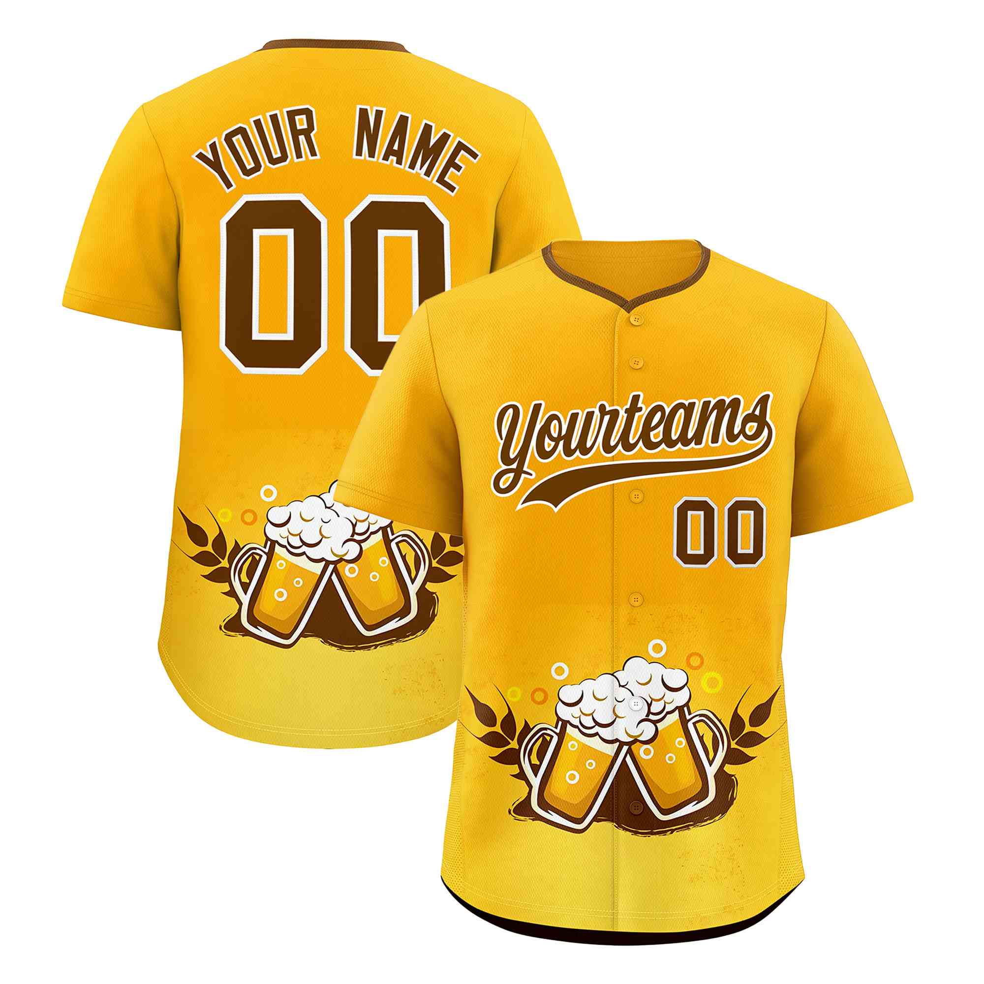 Custom Yellow Light Brown National Beer Day Personalized Beer Pattern Baseball Jersey | Suitable For Groups Or Parties | KXKSHOP