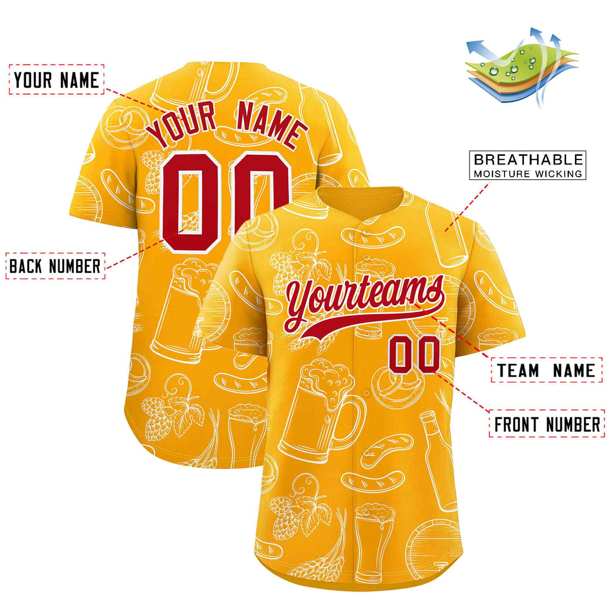 Custom Orange White National Beer Day Personalized Beer Pattern Baseball Jersey | Suitable For Groups Or Parties | KXKSHOP
