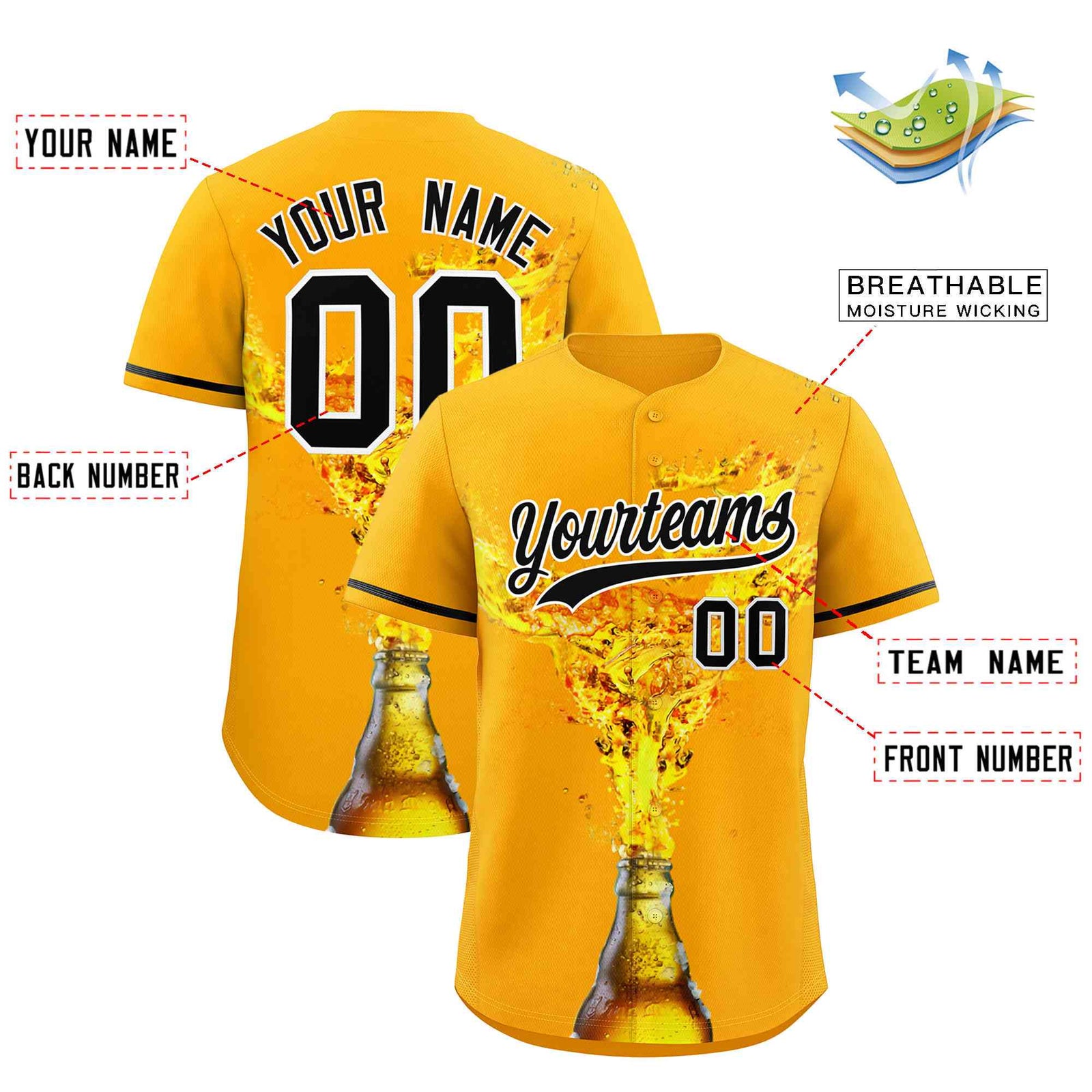 Custom Yellow Black National Beer Day Personalized Beer Pattern Baseball Jersey | Suitable For Groups Or Parties | KXKSHOP
