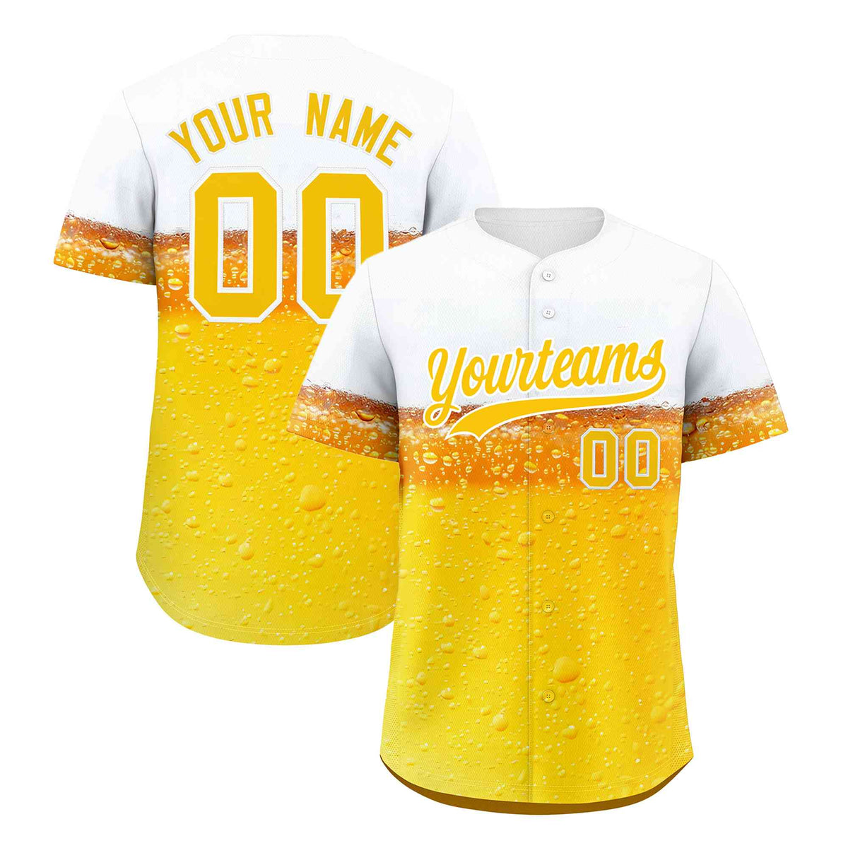 Custom Gold White National Beer Day Personalized Beer Pattern Baseball Jersey | Suitable For Groups Or Parties | KXKSHOP