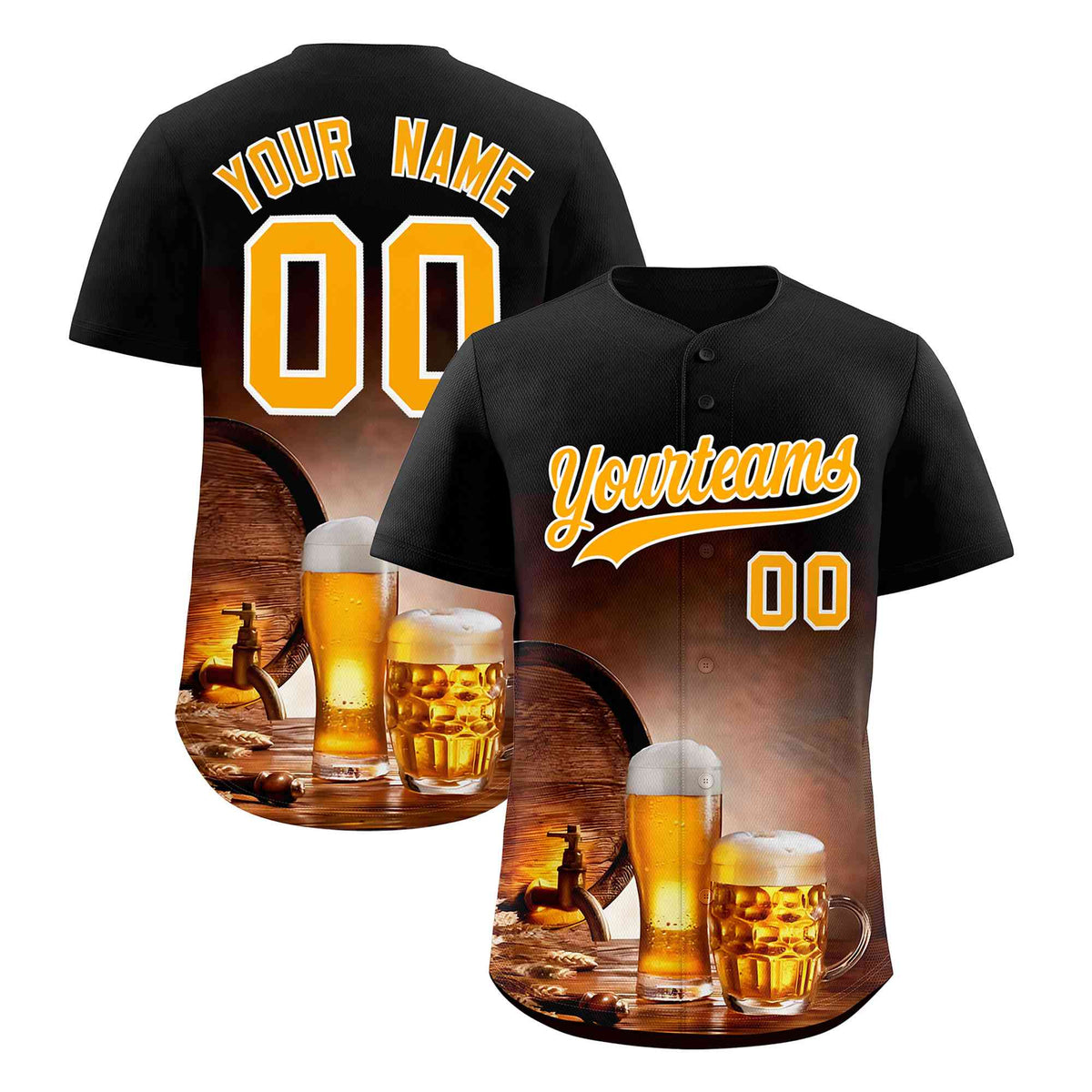 Custom Black National Beer Day Personalized Beer Pattern Baseball Jersey | Suitable For Groups Or Parties | KXKSHOP