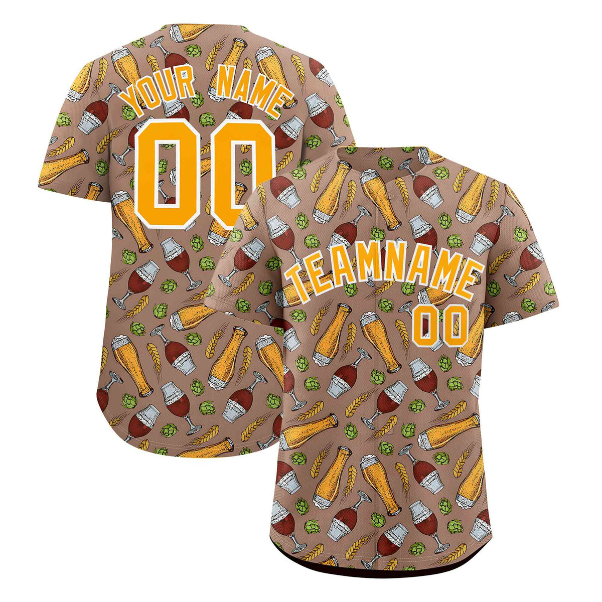 Custom Old Gold National Beer Day Personalized Beer Pattern Baseball Jersey | Suitable For Groups Or Parties | KXKSHOP