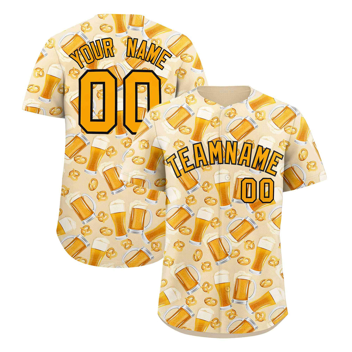 Custom Cream Orange National Beer Day Personalized Beer Pattern Baseball Jersey | Suitable For Groups Or Parties | KXKSHOP