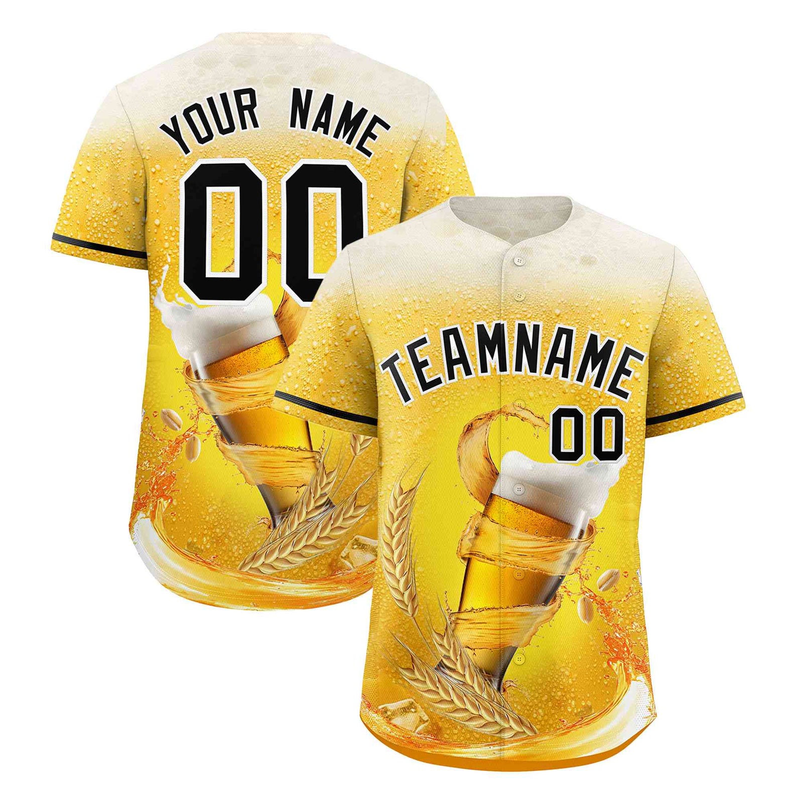 Custom Gold Black National Beer Day Personalized Beer Pattern Baseball Jersey | Suitable For Groups Or Parties | KXKSHOP