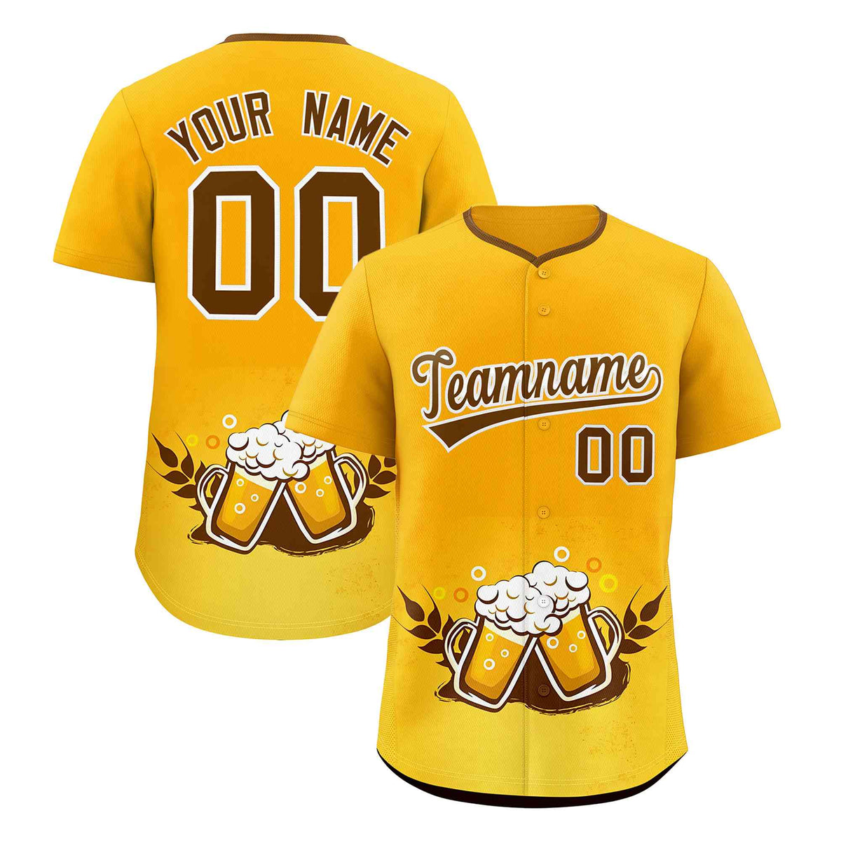 Custom Yellow Light Brown National Beer Day Personalized Beer Pattern Baseball Jersey | Suitable For Groups Or Parties | KXKSHOP