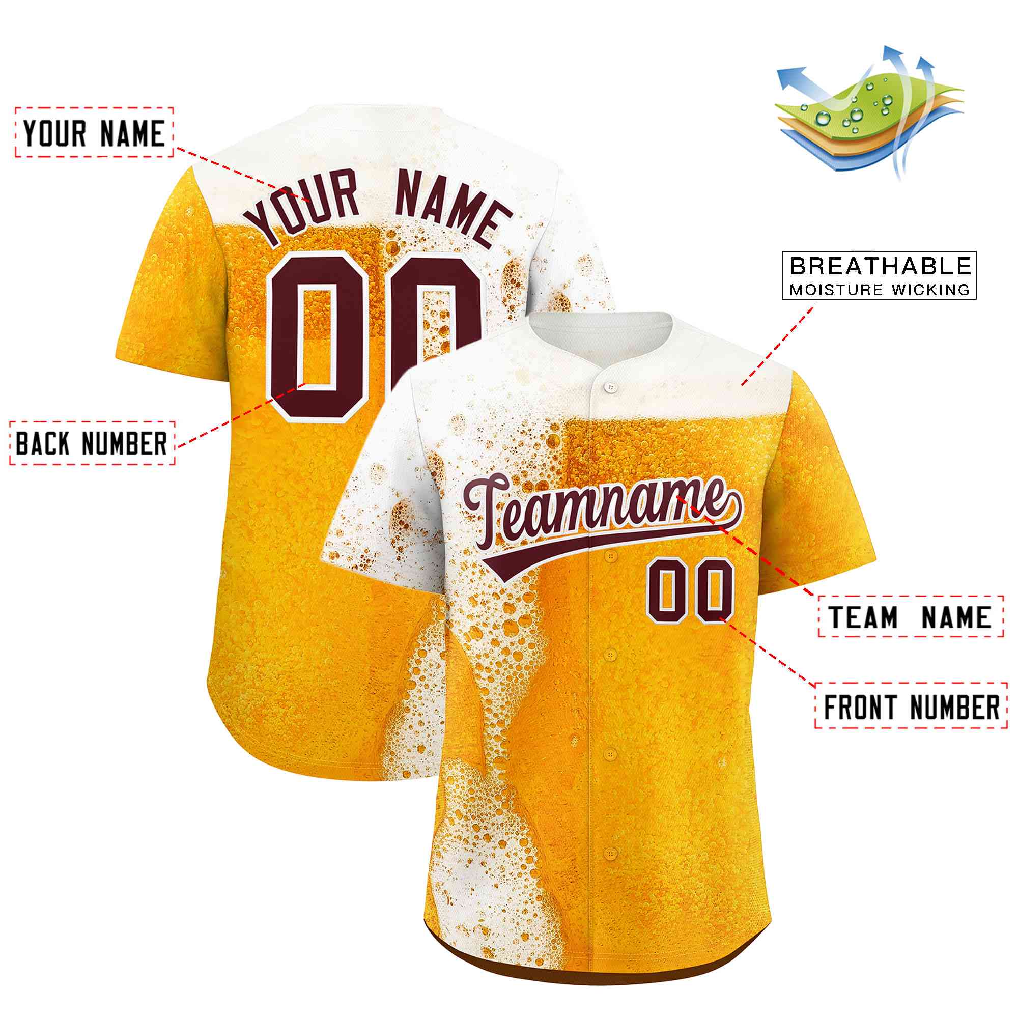 Custom Orange White National Beer Day Personalized Beer Pattern Baseball Jersey | Suitable For Groups Or Parties | KXKSHOP