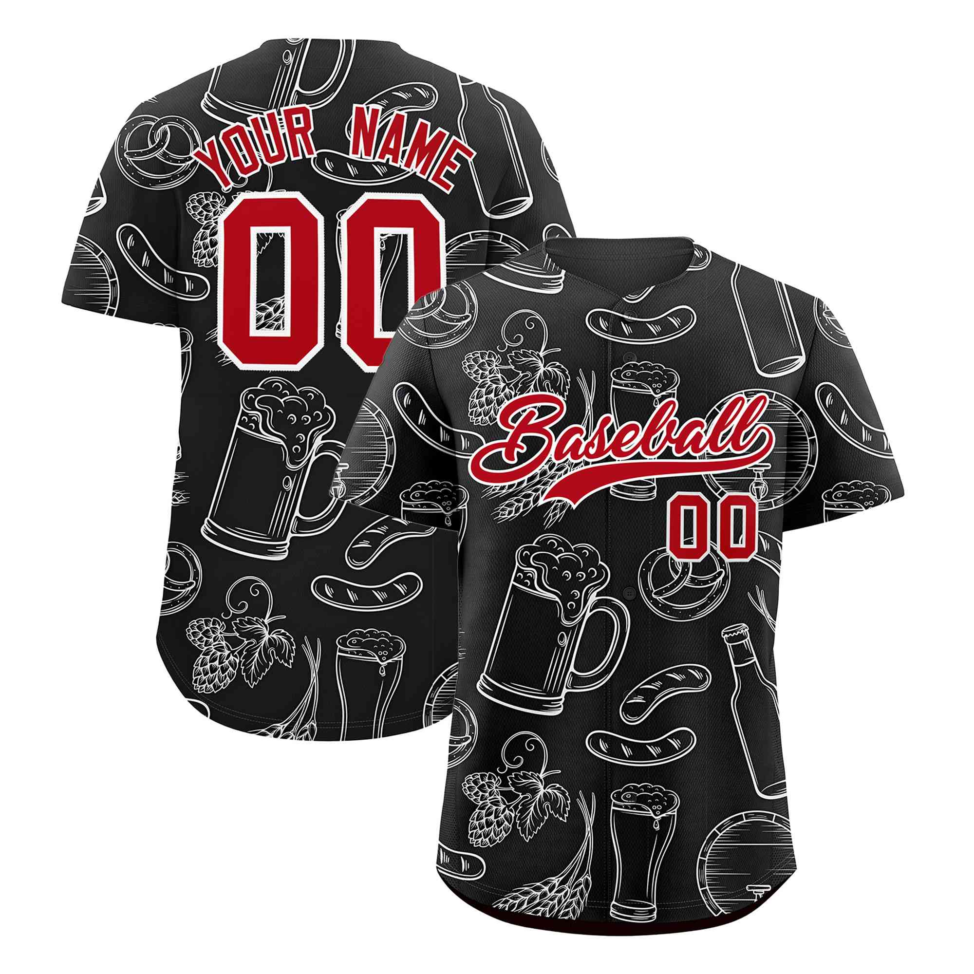 Custom Black White National Beer Day Personalized Beer Pattern Baseball Jersey | Suitable For Groups Or Parties | KXKSHOP