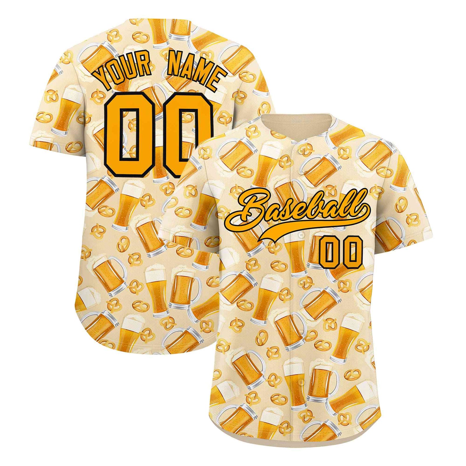 Custom Cream Orange National Beer Day Personalized Beer Pattern Baseball Jersey | Suitable For Groups Or Parties | KXKSHOP