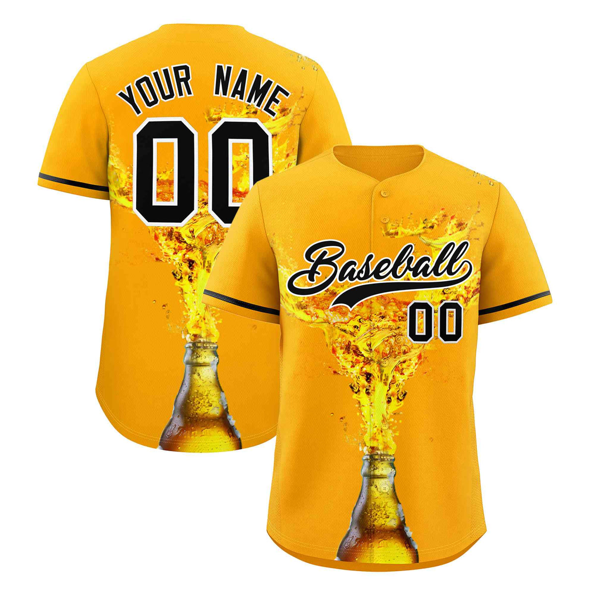 Custom Yellow Black National Beer Day Personalized Beer Pattern Baseball Jersey | Suitable For Groups Or Parties | KXKSHOP