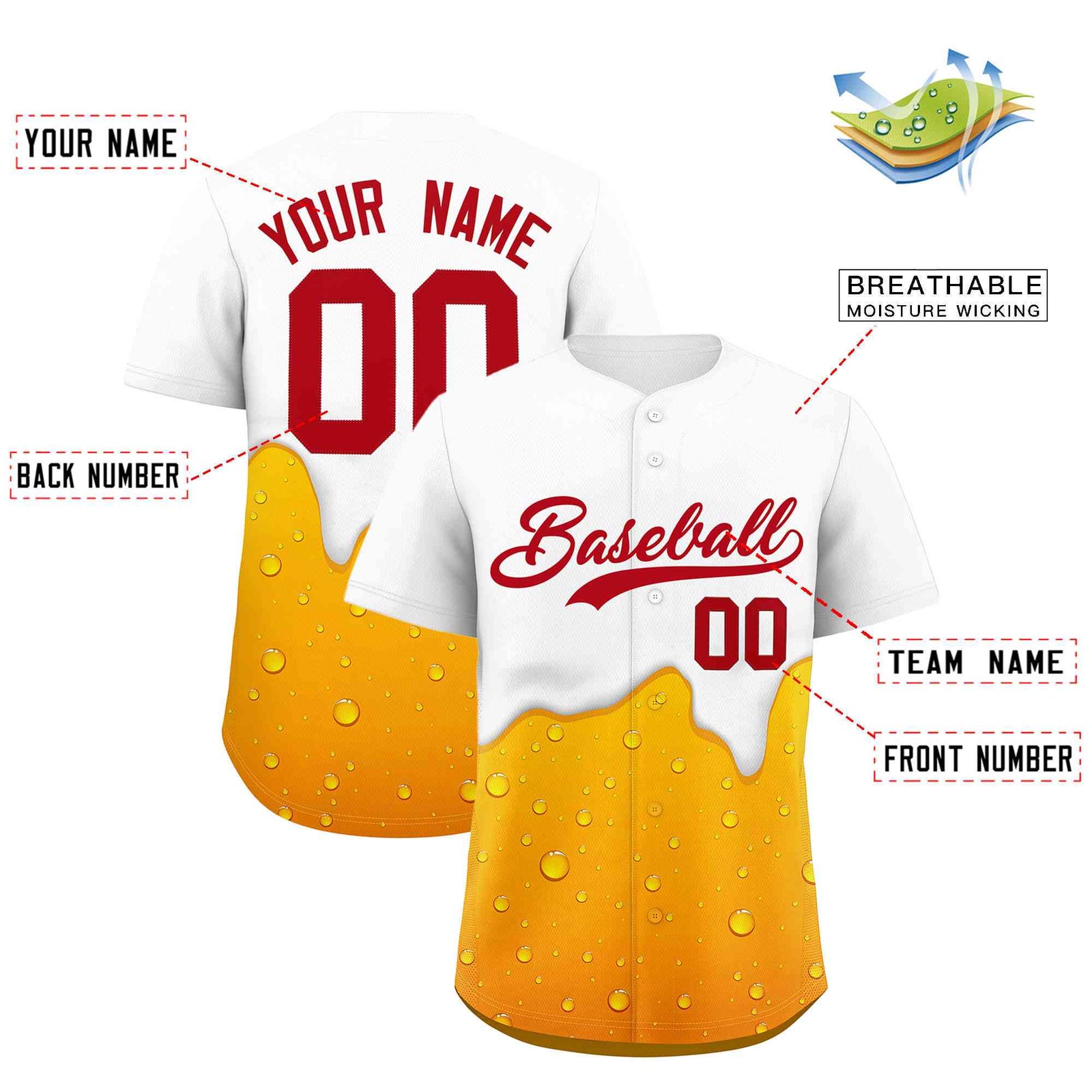 Custom Orange White National Beer Day Personalized Beer Pattern Baseball Jersey | Suitable For Groups Or Parties | KXKSHOP