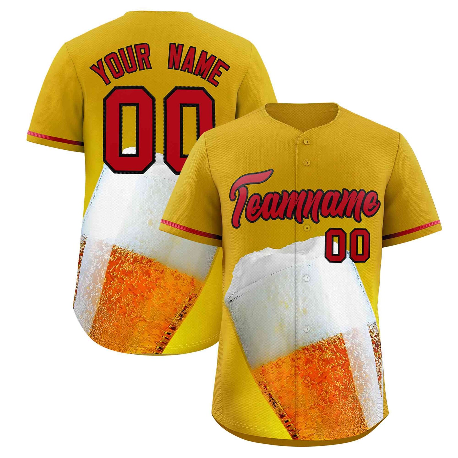 Custom Old Gold Red National Beer Day Personalized Beer Pattern Baseball Jersey | Suitable For Groups Or Parties | KXKSHOP