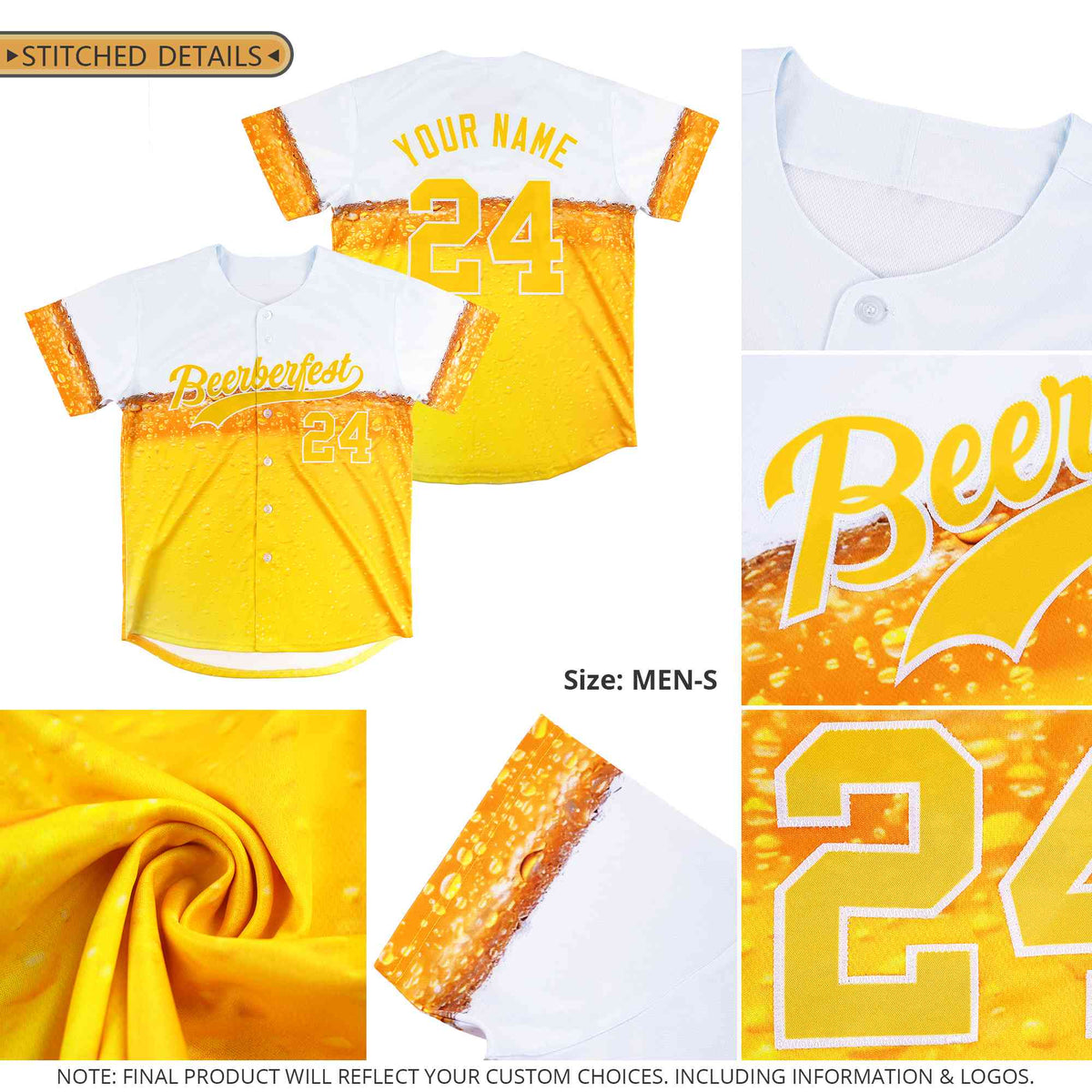 Custom Old Gold National Beer Day Personalized Beer Pattern Baseball Jersey | Suitable For Groups Or Parties | KXKSHOP