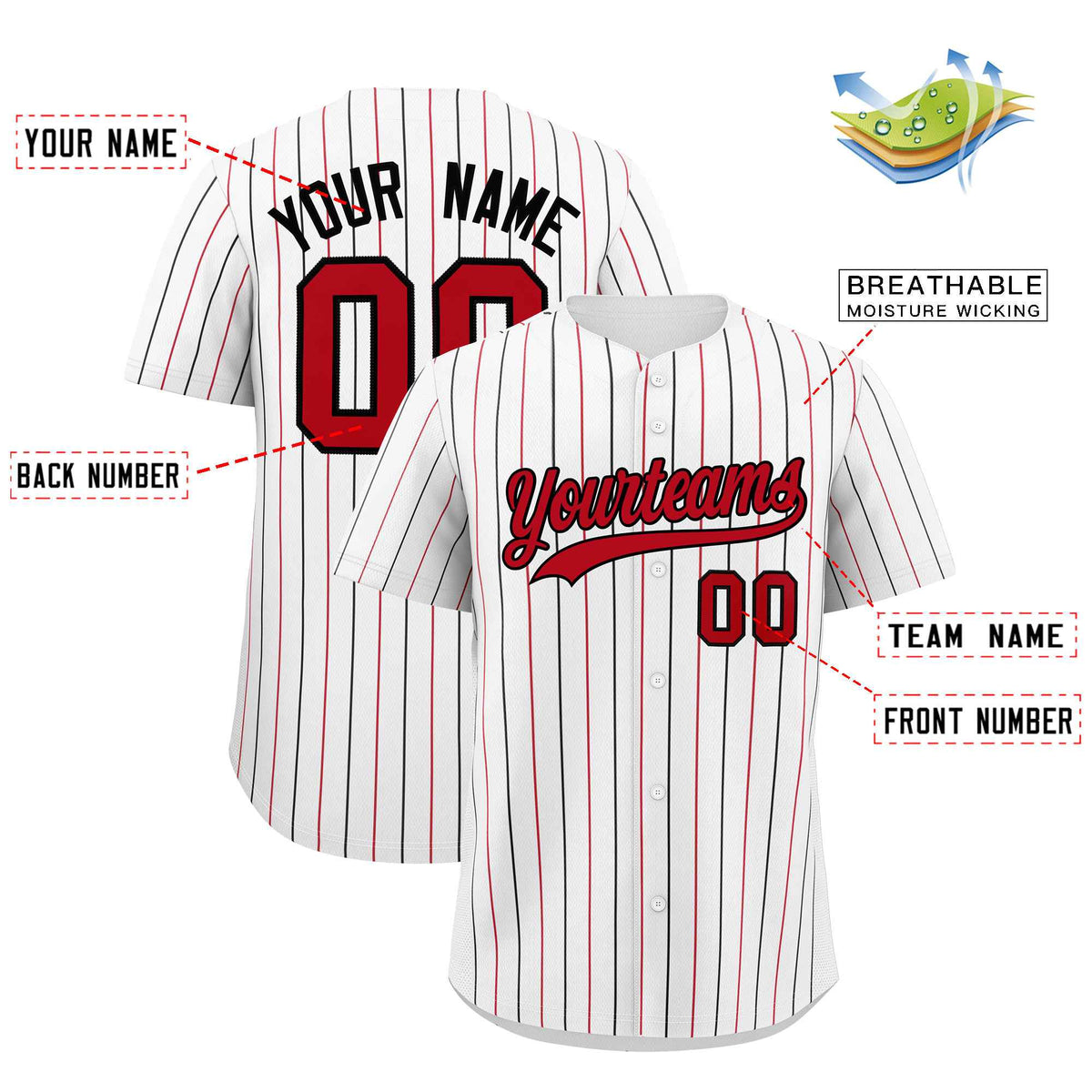 Custom White Red and Black Bi-Color Stripes Fashion Authentic Baseball Jersey