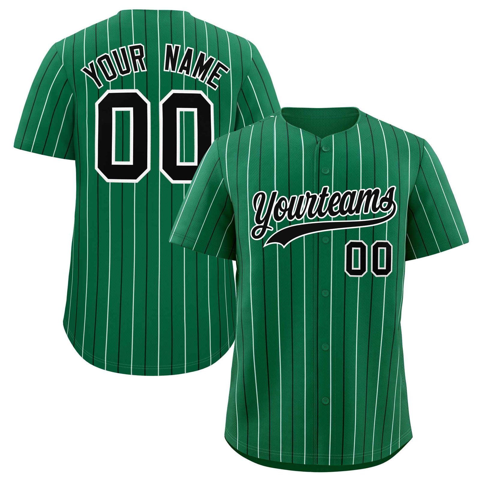 Custom Kelly Green Black and White Bi-Color Stripes Fashion Authentic Baseball Jersey