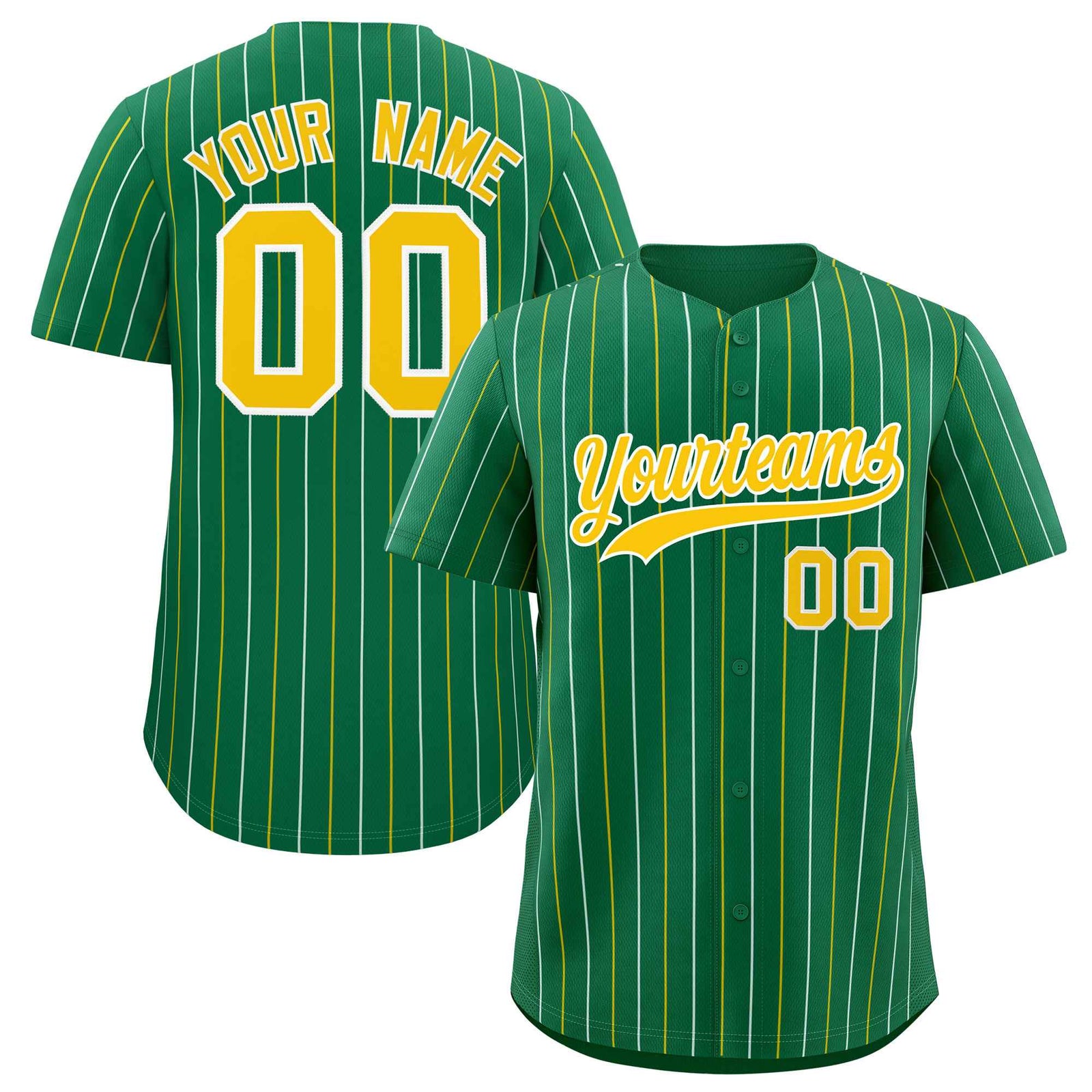 Custom Kelly Green Gold and White Bi-Color Stripes Fashion Authentic Baseball Jersey