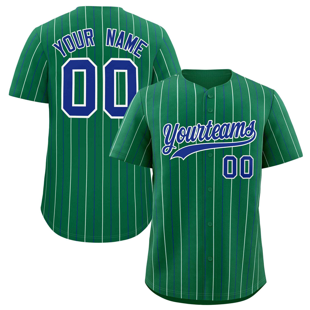 Custom Kelly Green Royal and White Bi-Color Stripes Fashion Authentic Baseball Jersey