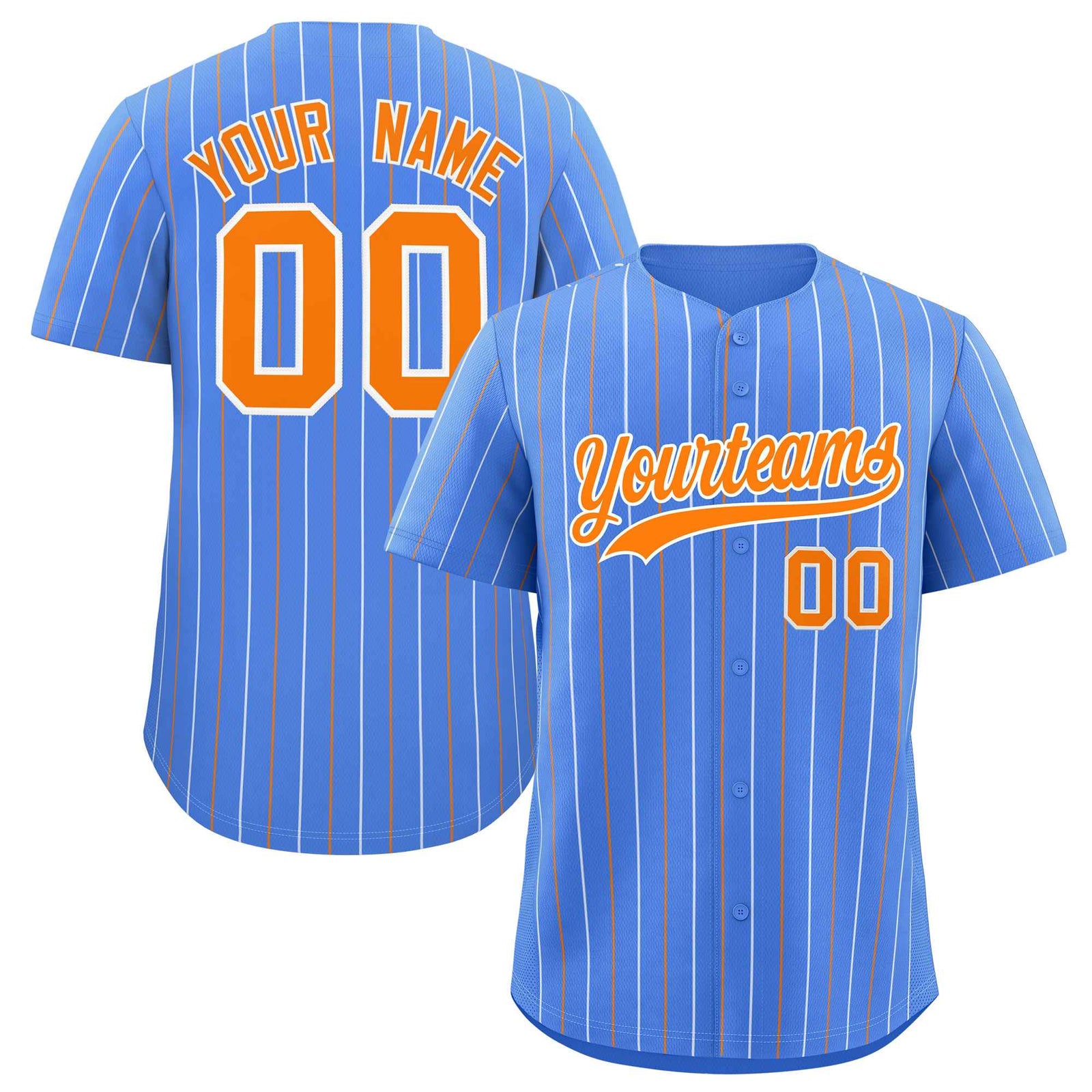 Custom Powder Blue Orange and White Bi-Color Stripes Fashion Authentic Baseball Jersey