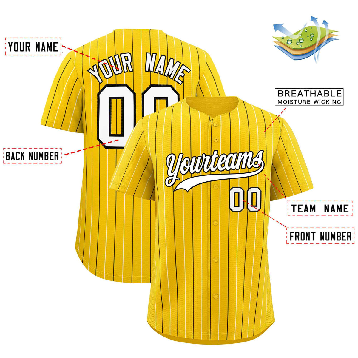 Custom Gold Black and White Bi-Color Stripes Fashion Authentic Baseball Jersey