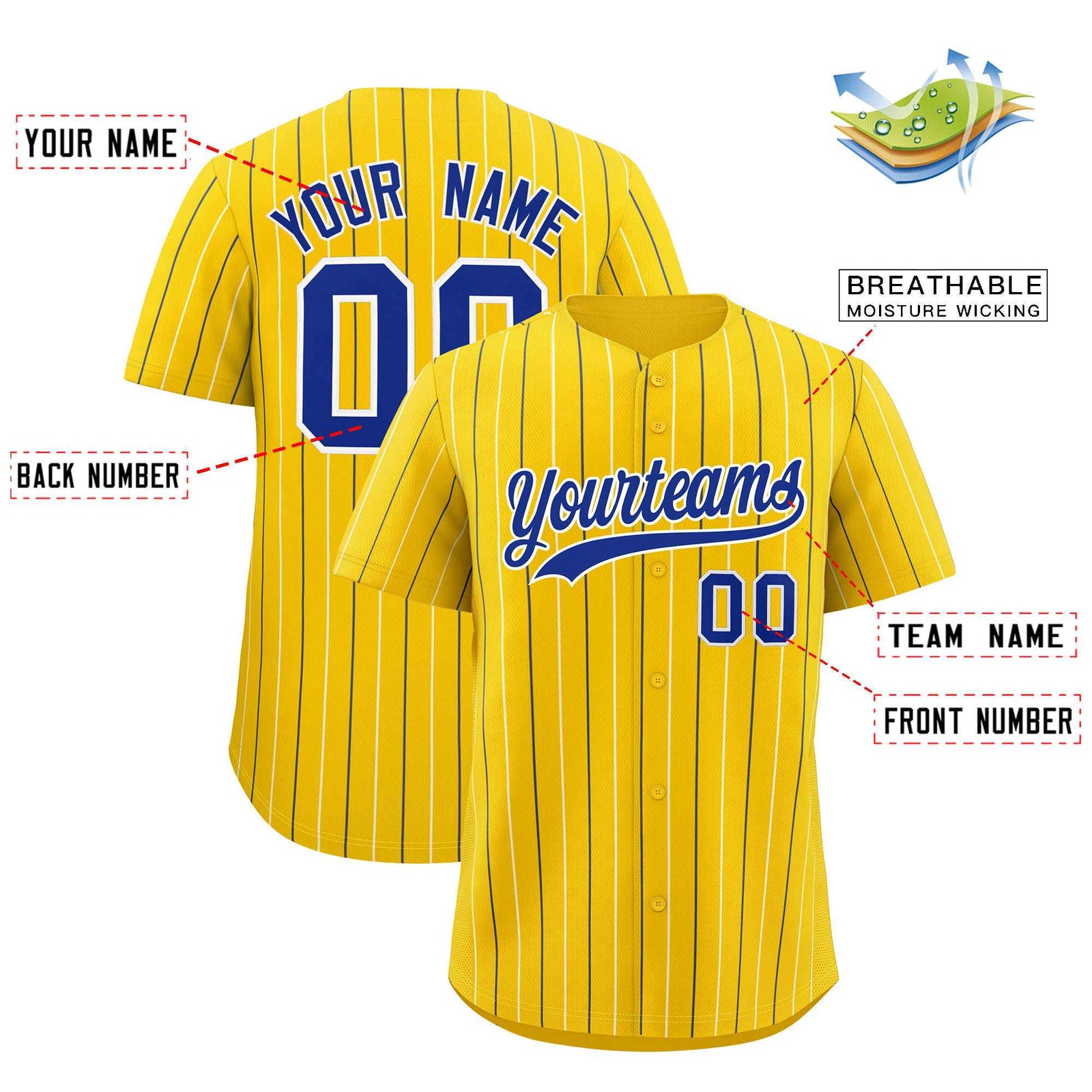 Custom Gold Royal and White Bi-Color Stripes Fashion Authentic Baseball Jersey