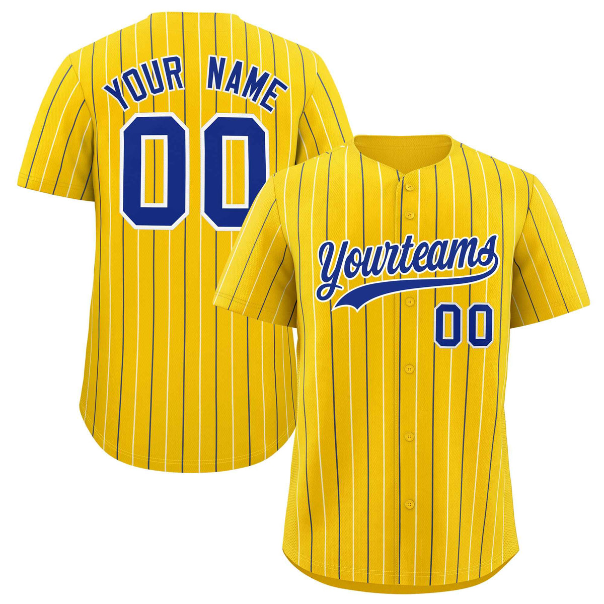 Custom Gold Royal and White Bi-Color Stripes Fashion Authentic Baseball Jersey