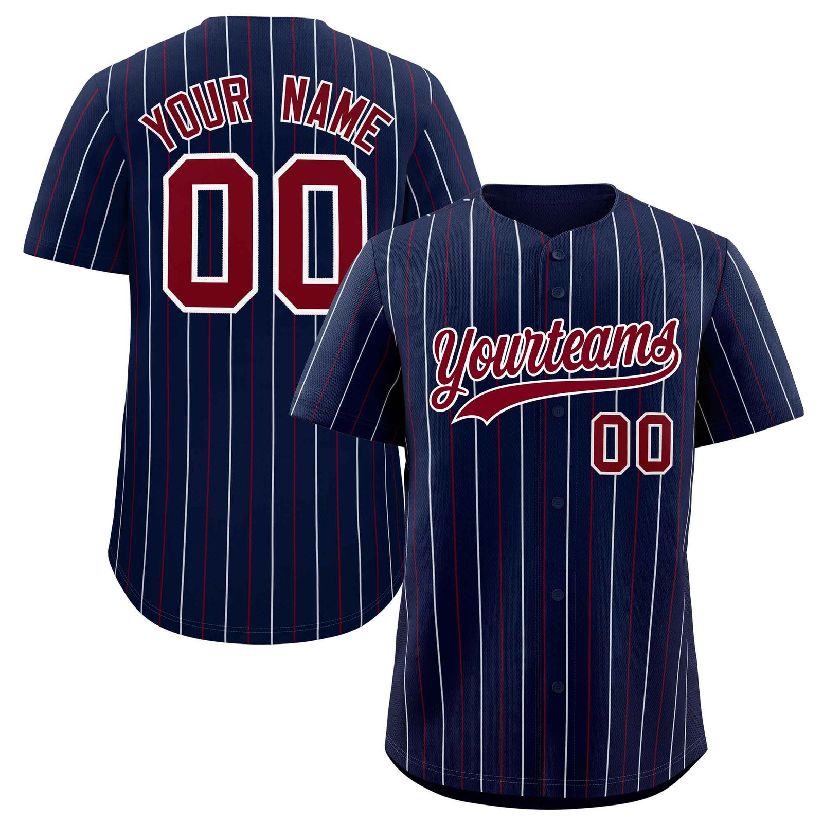 Custom Navy Crimson and White Bi-Color Stripes Fashion Authentic Baseball Jersey
