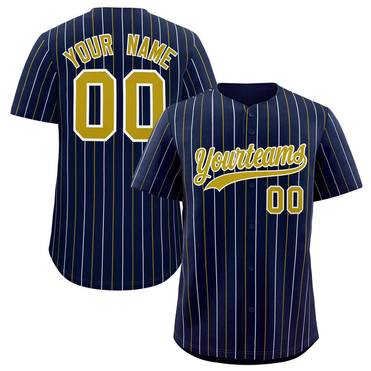 Custom Navy Old Gold and White Bi-Color Stripes Fashion Authentic Baseball Jersey