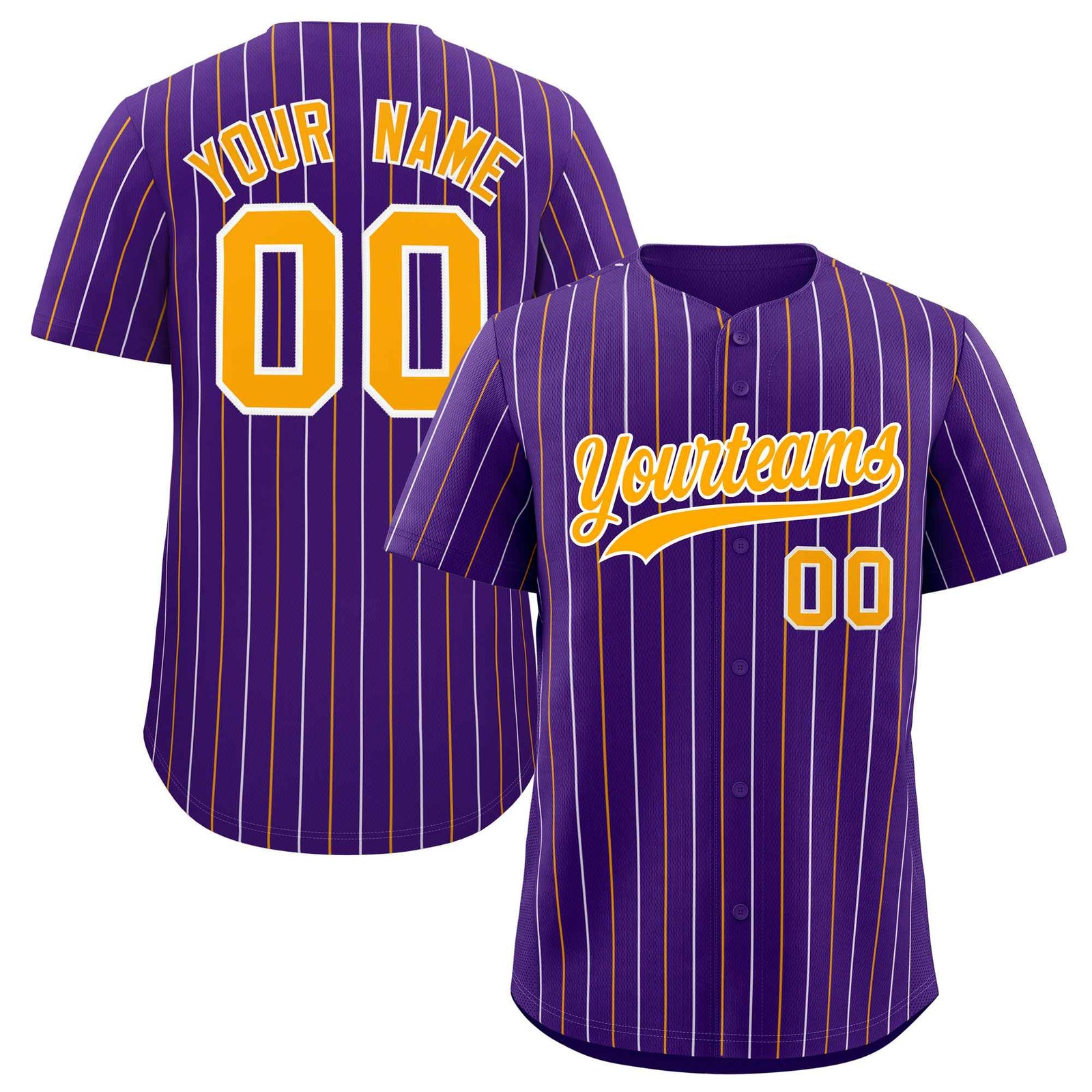 Custom Purple Yellow and White Bi-Color Stripes Fashion Authentic Baseball Jersey