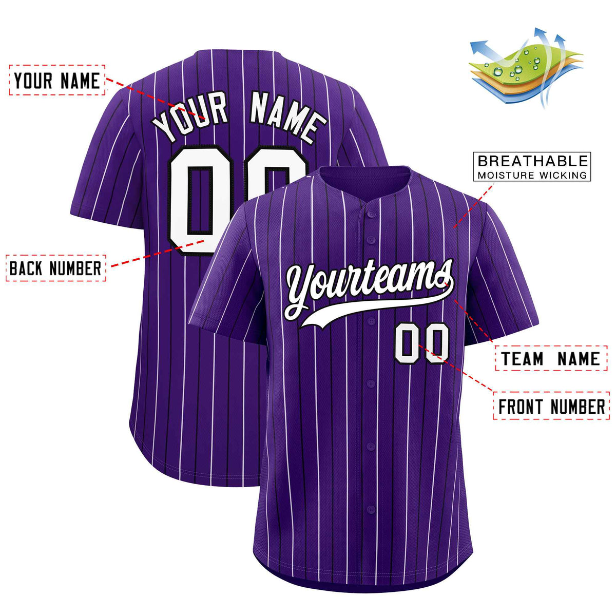 Custom Purple White and Black Bi-Color Stripes Fashion Authentic Baseball Jersey