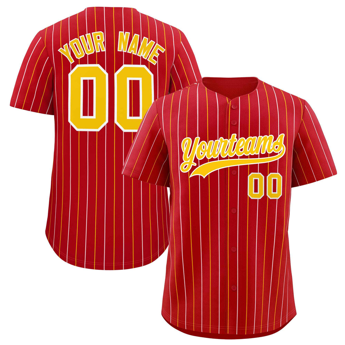 Custom Red Gold and White Bi-Color Stripes Fashion Authentic Baseball Jersey