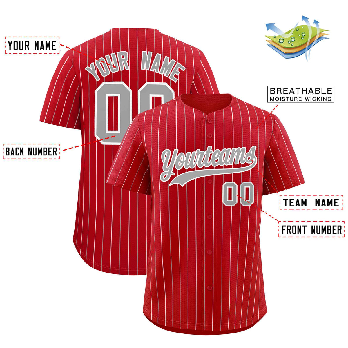 Custom Red Gray and White Bi-Color Stripes Fashion Authentic Baseball Jersey