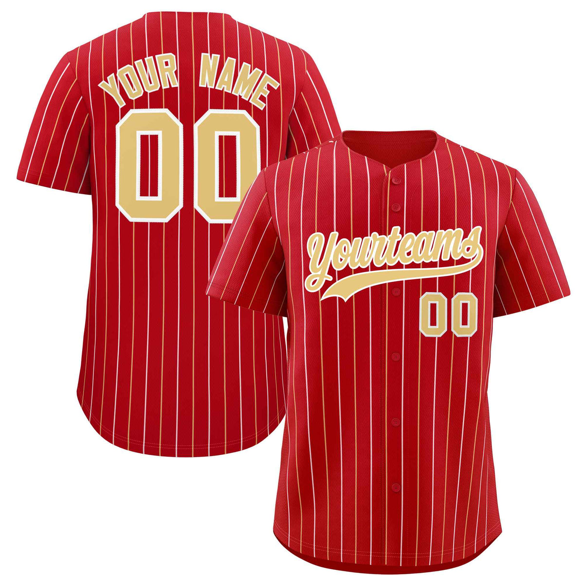 Custom Red Khaki and White Bi-Color Stripes Fashion Authentic Baseball Jersey