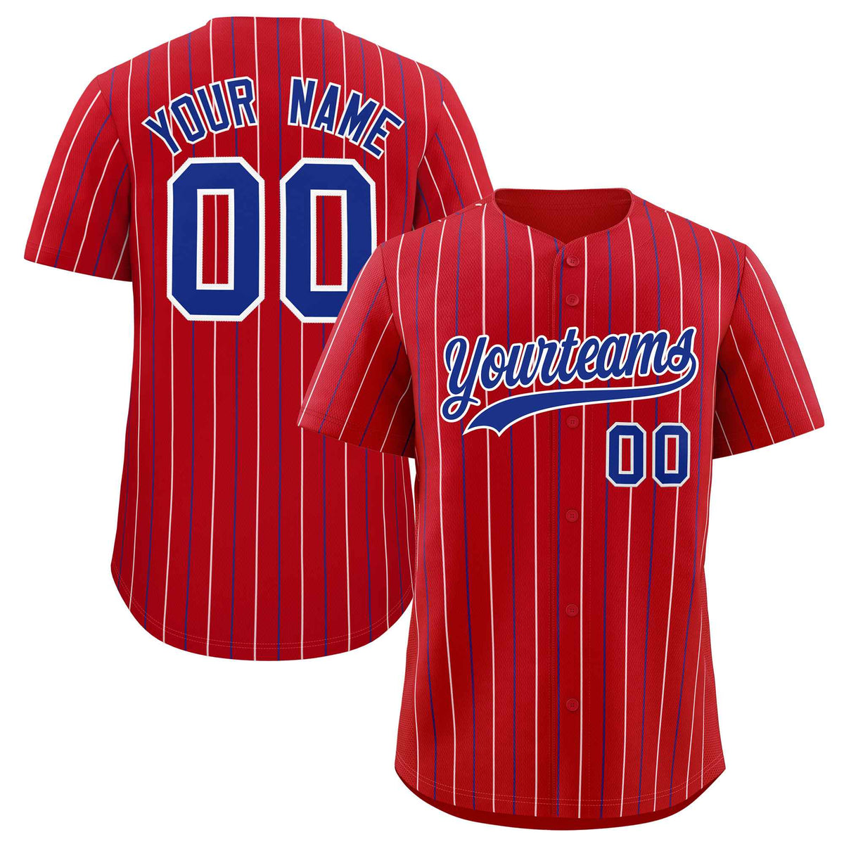 Custom Red Royal and White Bi-Color Stripes Fashion Authentic Baseball Jersey